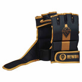Black and gold MMA gloves Striker 2.0 by Rewon, ideal for training and competitions. Durable synthetic leather with excellent ventilation.